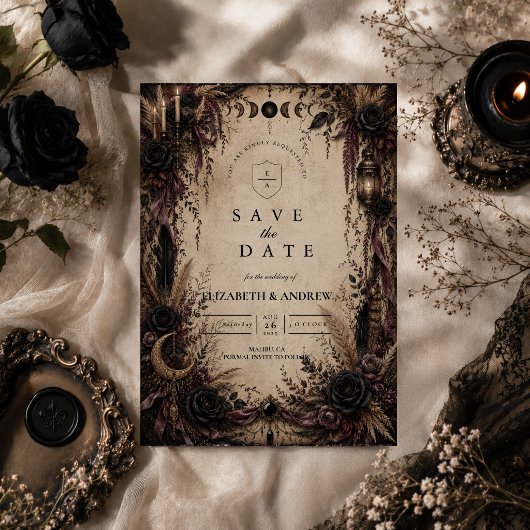 Boho Goth Huwelijk Save The Date