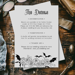Boho Gothic Botanical Grey Wedding Details Informatiekaartje