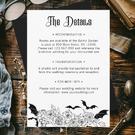 Boho Gothic Botanische bruiloft Details Informatiekaartje
