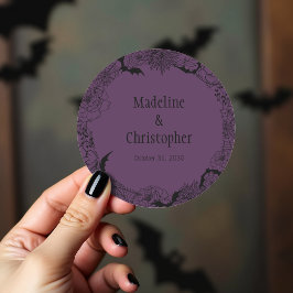 Boho Gothic Floral Wedding Paarse Ronde Sticker
