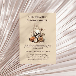 Boho Gothic Herfst Party met schedel en bloemen Kaart