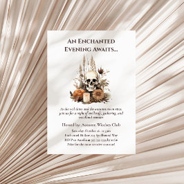 Boho Gothic Herfst Party met schedel en bloemen Kaart