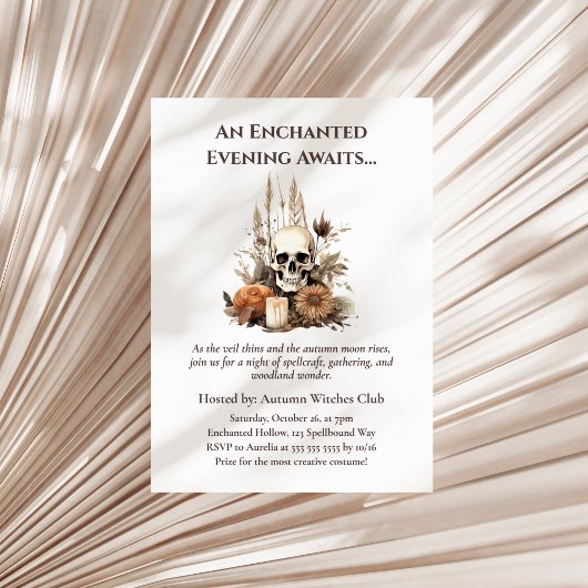 Boho Gothic Herfst Party met schedel en bloemen Kaart
