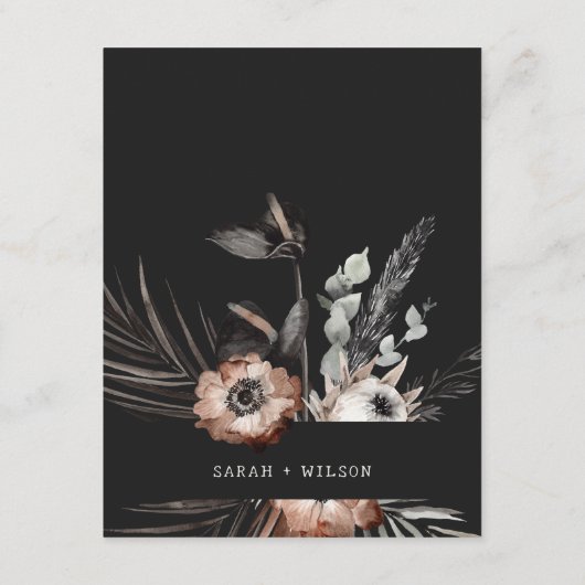 Boho Gothic Roest Zwart Botanisch Bruiloft Details Informatiekaartje (Achterkant)