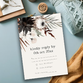 Boho Gothic Roest Zwart Botanisch Bruiloft Details RSVP Kaartje