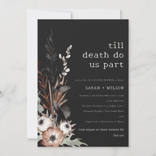 Boho Gothic Roest Zwart Botanische Koppels Douche Kaart (Voorkant)