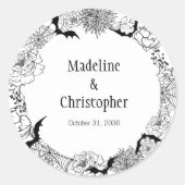 Boho Gotische Bloemen Bruiloft Ronde Sticker (Voorkant)