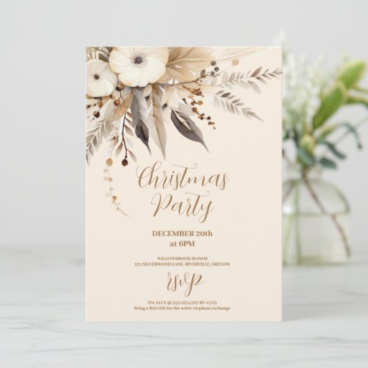 Boho Goud Bloemen Kerstfeest Kaart (Staand voorkant)