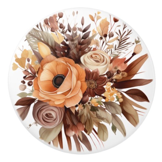 Boho Goud Bruine Bloemen Bloemen Keramische Knop (Voorkant)
