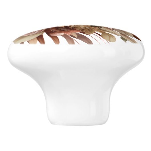 Boho Goud Bruine Bloemen Bloemen Keramische Knop (Zijkant)