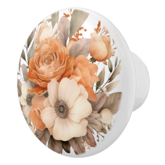 Boho Goud Bruine Bloemen Bloemen Keramische Knop (Rechts)