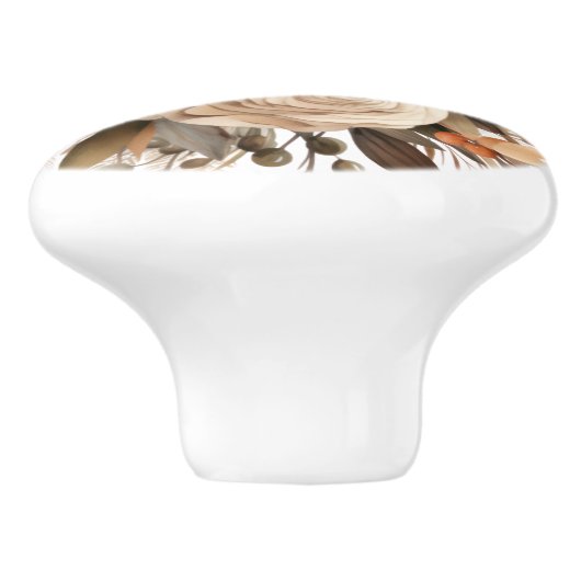 Boho Goud Bruine Bloemen Bloemen Keramische Knop (Zijkant)