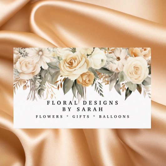 Boho Goud en Champagne Bloemen Visitekaartjes