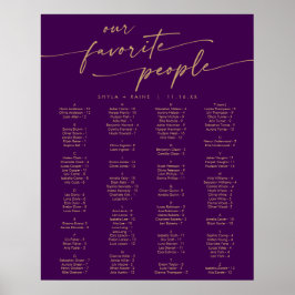 Boho Goud en Paarse Afdrukbare Zitplaatskaart Poster