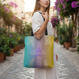 Boho Goud Filigree Mandala Pastel Regenboog Ombre Tote Bag