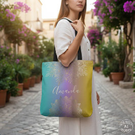 Boho Goud Filigree Mandala Pastel Regenboog Ombre Tote Bag