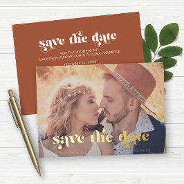 Boho Goud Folie Typografie Foto Bewaar de Datum Uitnodiging
