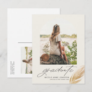 Boho Goud Glitter Veer Boog Afstudeerfoto Uitnodiging Briefkaart