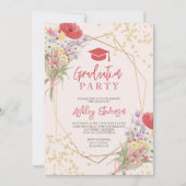 Boho goud glitters bloem roze foto afstuderen kaart (Voorkant)