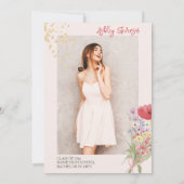 Boho goud glitters bloem roze foto afstuderen kaart (Achterkant)