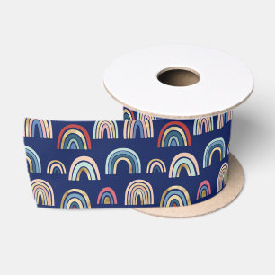 Boho Goud Kleurrijk Blauw Abstract Regenboog Boog Satijnen Lint