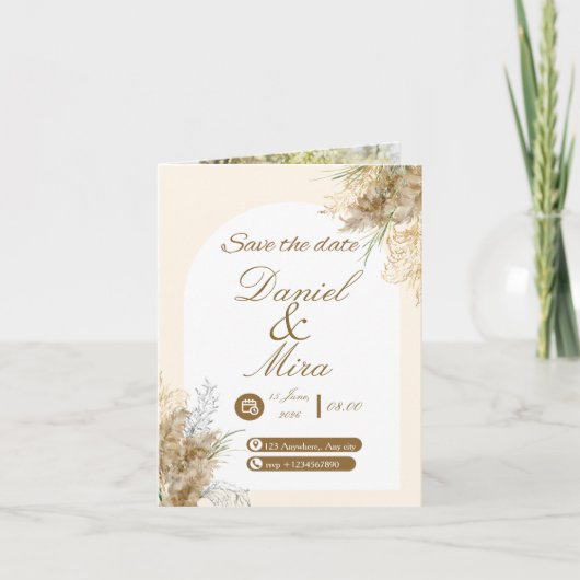 Boho Goud Pampas Boog Volledig Bewerkbare Trouw  (Voorkant)