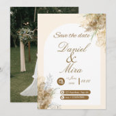 Boho Goud Pampas Boog Volledig Bewerkbare Trouw  Kaart (Voorkant / Achterkant)