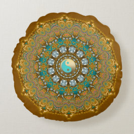 Boho Goud Turquoise Yin Yang Jewel Mandala Rond Kussen