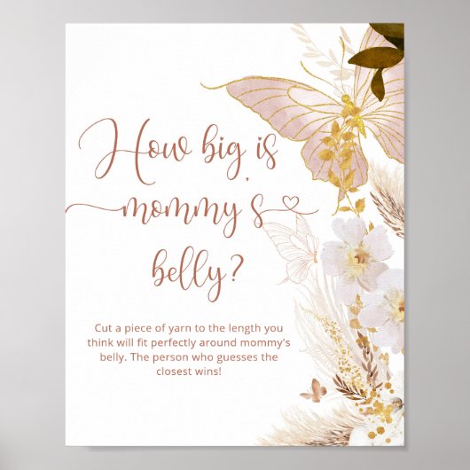 Boho goud Vlinder hoe groot is mama's buik spel Poster (Voorkant)