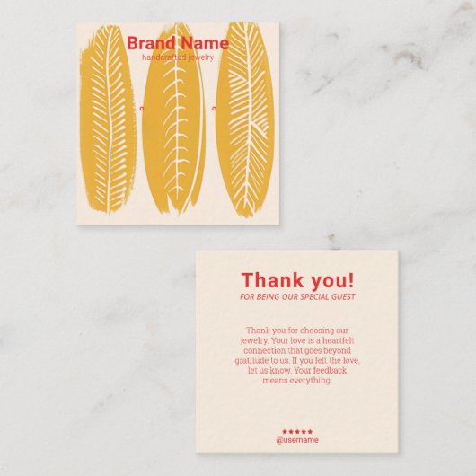 Boho gouden bladeren oorbel display vierkante bus vierkante visitekaartje (Voorkant / Achterkant)