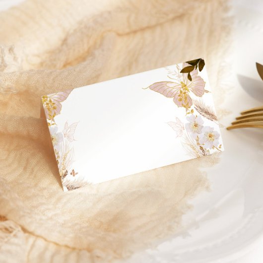 Boho gouden bloemenvlinder plaats kaart