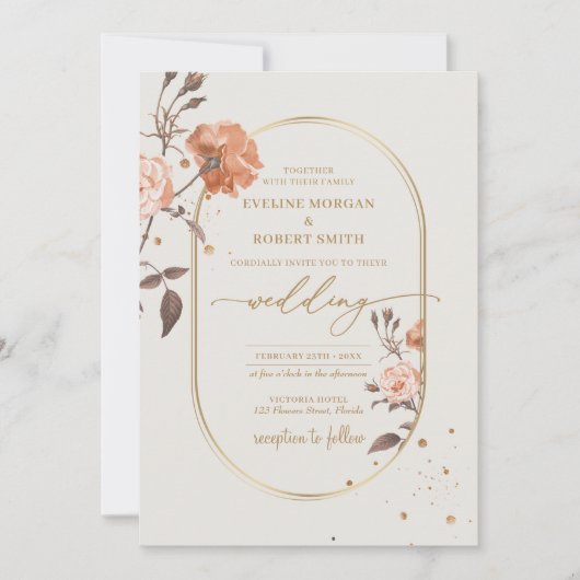 Boho gouden boog waterverf roos bruine tinten blad kaart (Voorkant)