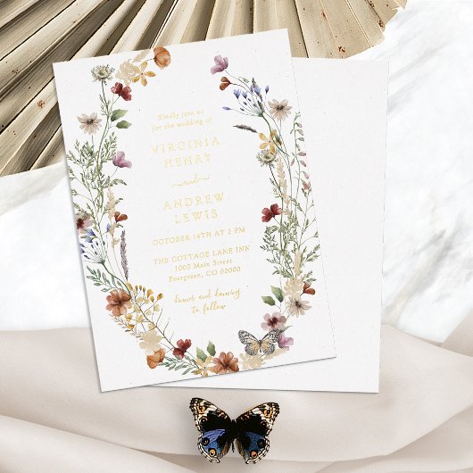 Boho Gouden Bruiloftsfolie Uitnodiging