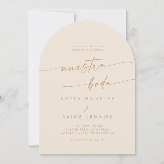 Boho  Gouden Fotoboog Spaans Huwelijk Kaart (Voorkant)