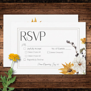 Boho Gouden Gele Meadow Bloemen Wit Diner RSVP Kaartje