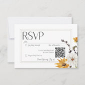 Boho Gouden Gele Meadow Bloemen Wit QR Code RSVP Kaartje (Voorkant)