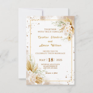 Boho Gouden Glitter Pampas Gras & Orchidee Huwelij Kaart
