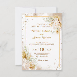 Boho Gouden Glitter Pampas Gras & Orchidee Huwelij Kaart