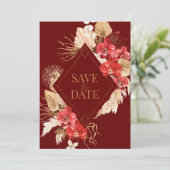 Boho  gouden lijst rode orchidee val bruiloft save the date (Staand voorkant)