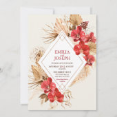 Boho  gouden lijst rode orchidee val bruiloft save the date (Achterkant)