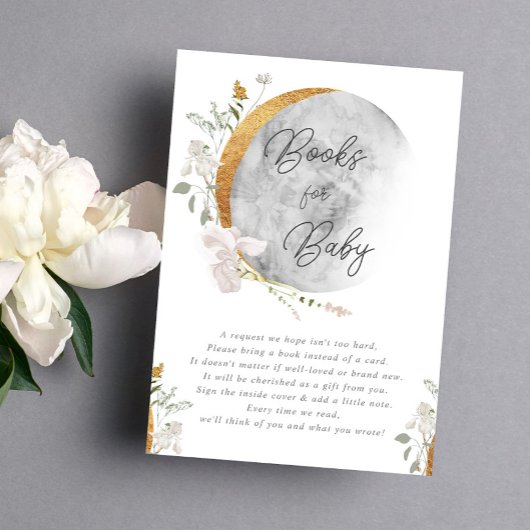 Boho gouden maanboeken voor baby shower informatiekaartje
