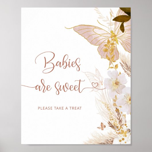 Boho gouden pampas gras vlinder Baby's zijn zoet Poster (Voorkant)
