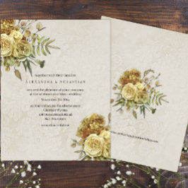 Boho  gouden Rozen en crème damast bruiloft Kaart