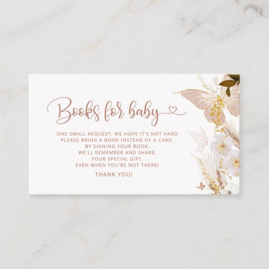 Boho gouden vlinder boeken voor baby ticket informatiekaartje (Voorkant)