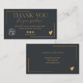 Boho goudmarineschandje blauw script bedankt visitekaartje (Voorkant / Achterkant)