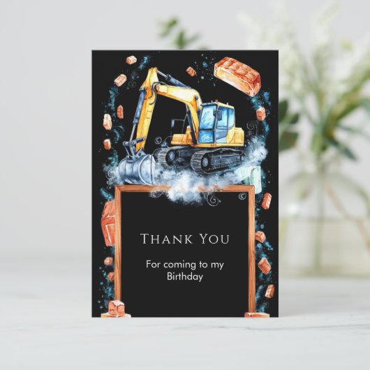 Boho Graafmachine Bouw Verjaardag Bedankkaart (Staand voorkant)