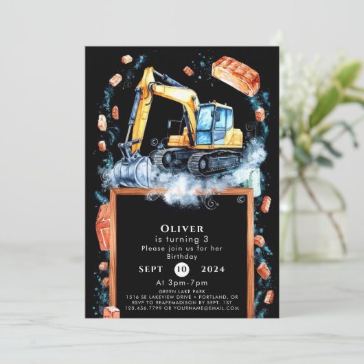 Boho Graafmachine Bouw Verjaardag Kaart (Staand voorkant)