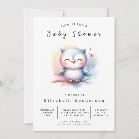 Boho Graceful Owl Baby shower Kaart (Voorkant)