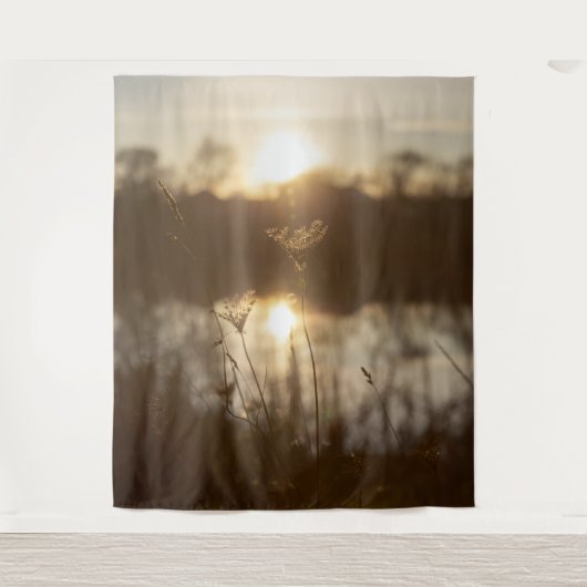Boho Gras Natuurlijk Water Landschap Wandkleed (Voorkant)