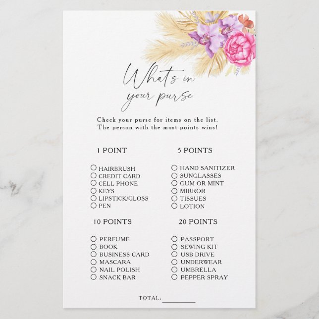 Boho gras - Wat zit er in je tas spel (Voorkant)